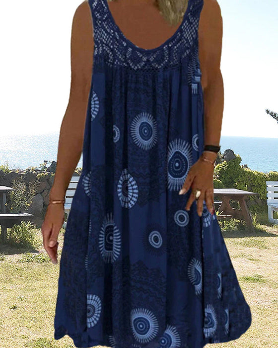 Zomerjurk voor dames met mouwloze print met o-hals
