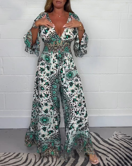 Jumpsuit met print en diepe V-hals