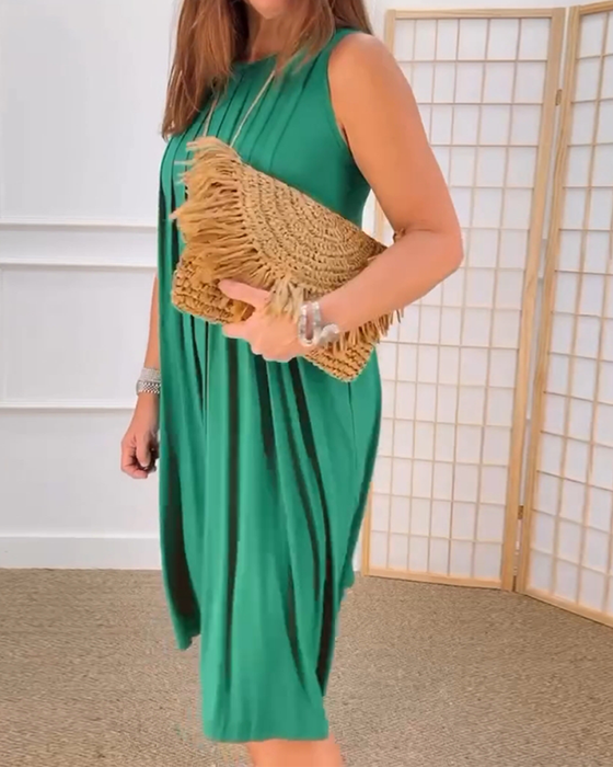 Mouwloze Ronde Hals Geplooide Jurk