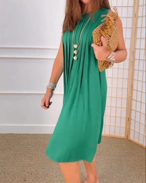 Mouwloze Ronde Hals Geplooide Jurk