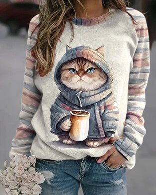 Schattig sweatshirt met kattenprint