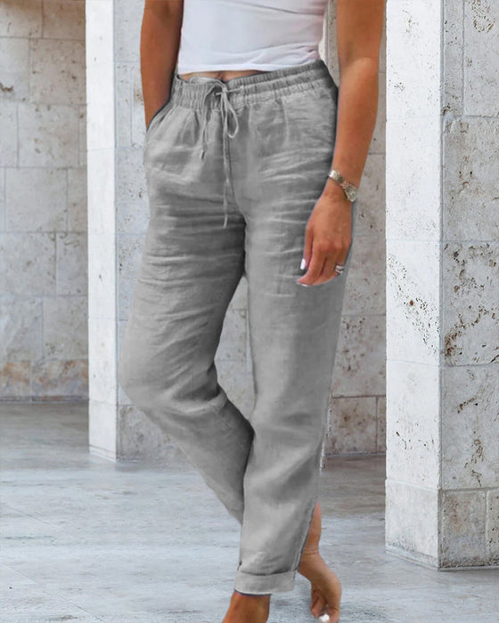 Casual effen broek met rechte pijp
