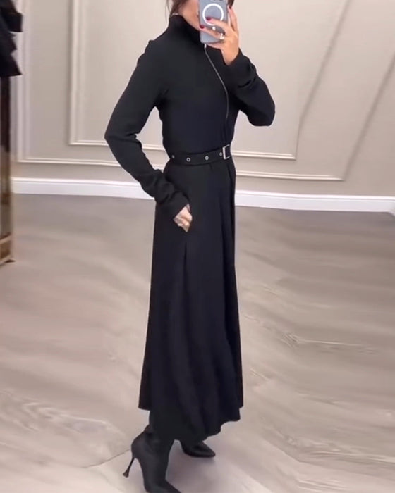 Jurk met opstaande kraag met rits