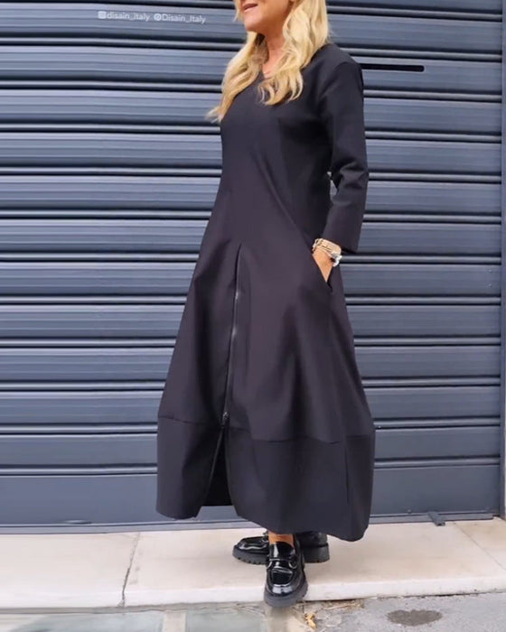 Effenkleurige jurk met ritssluiting aan de zoom