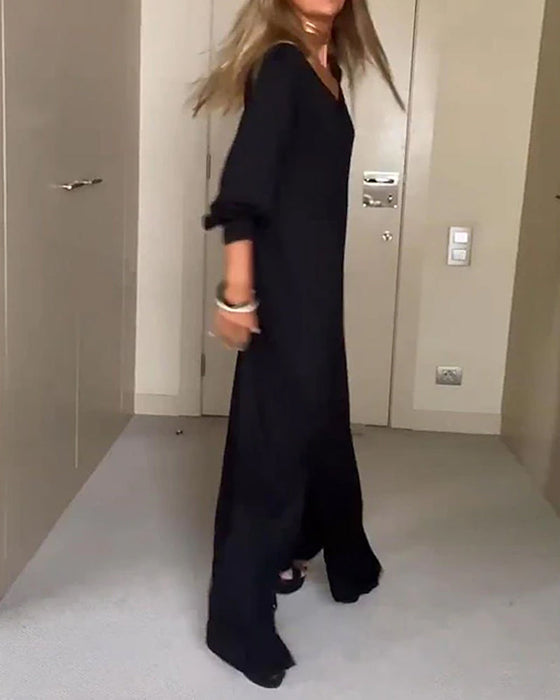 Casual effen jurk met v-hals