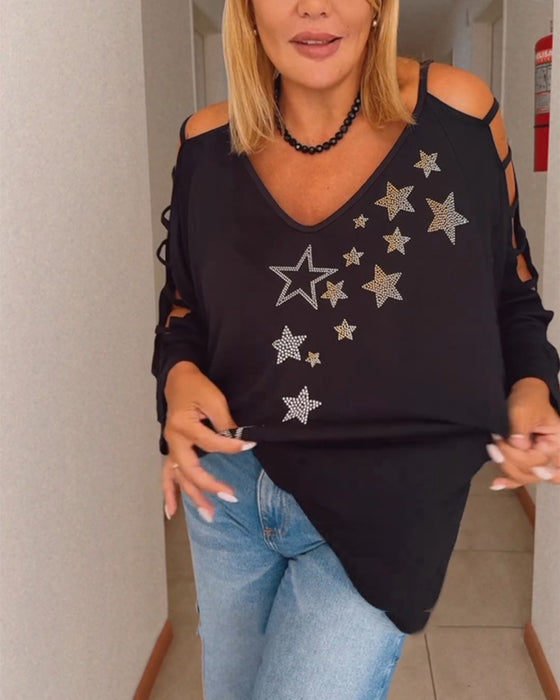 Off-shoulder top met sterrenprint en uitsnijding