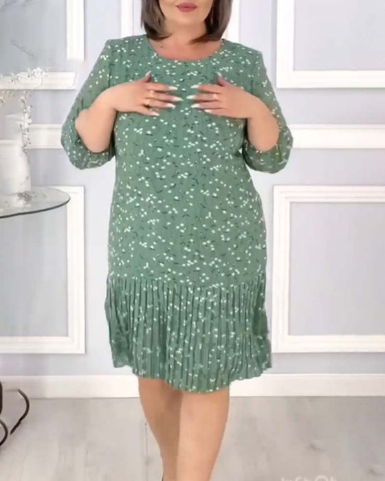 Elegante patchwork geplooide jurk met print