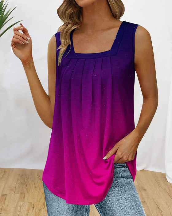 Tanktop met vierkante hals en veren- en bloemenprint