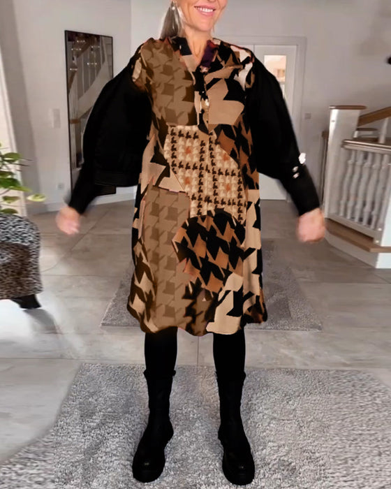 Jurk met v-hals en lange mouwen