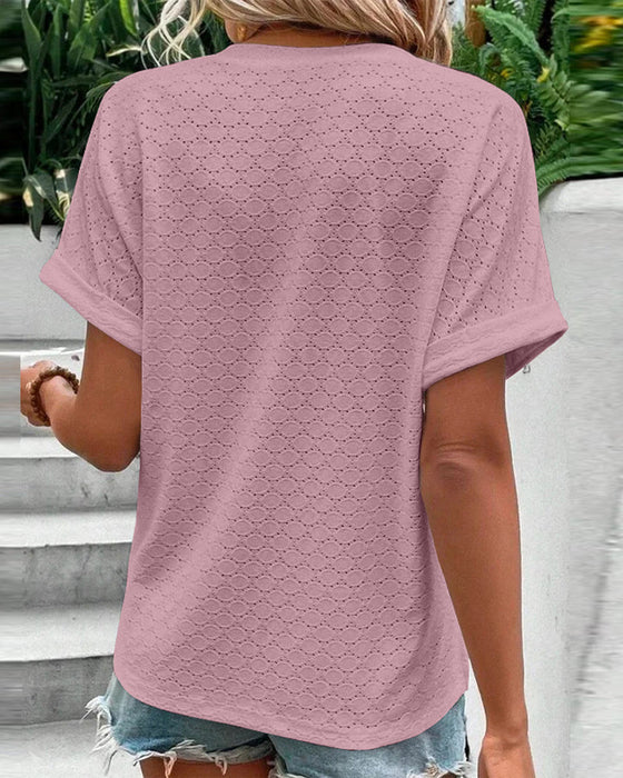 Casual blouse met V-hals in effen kleur met knoop