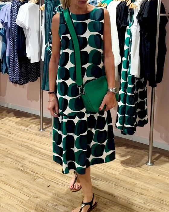 Ronde hals mouwloos bedrukte jurk