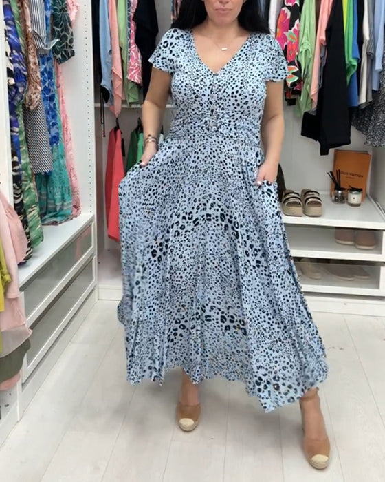 Korte Mouw Jurk met V-Hals