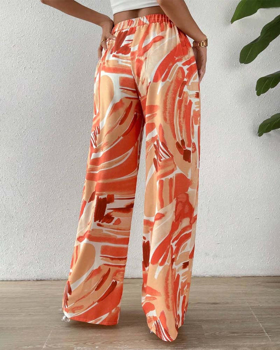 Casual broek met print en breed been