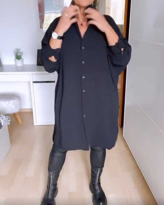 Casual, effen overhemdjurk met knopen