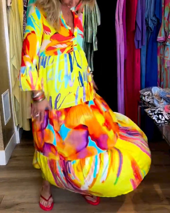 Jurk met uitlopende mouwen en print