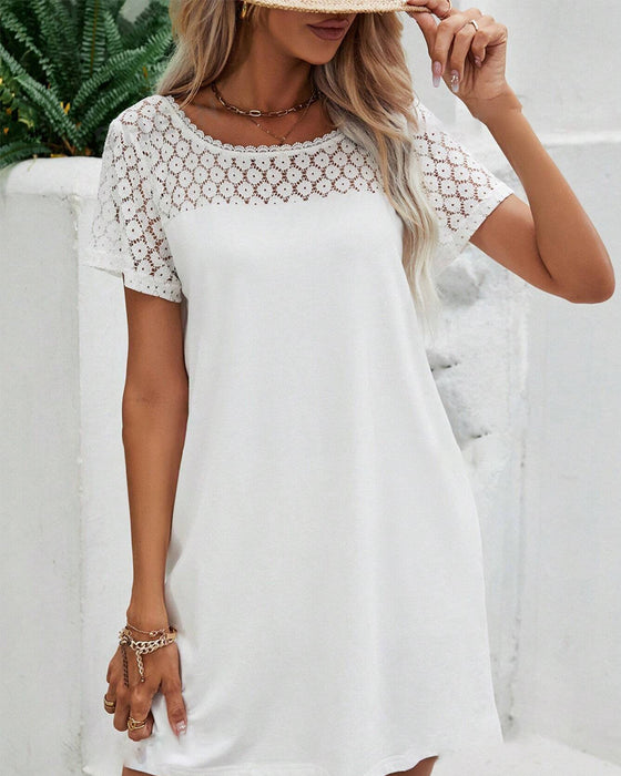 Ronde hals V-rug patchwork jurk