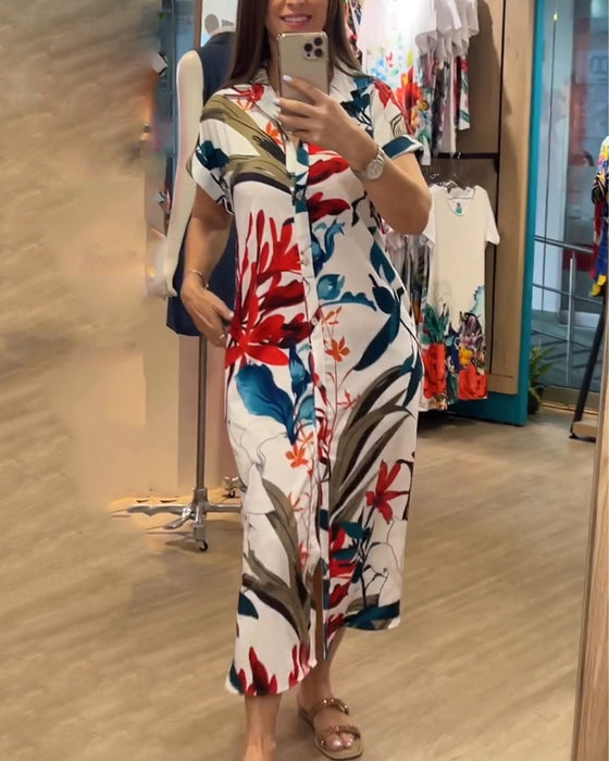 Jurk met korte mouwen en geprint patroon