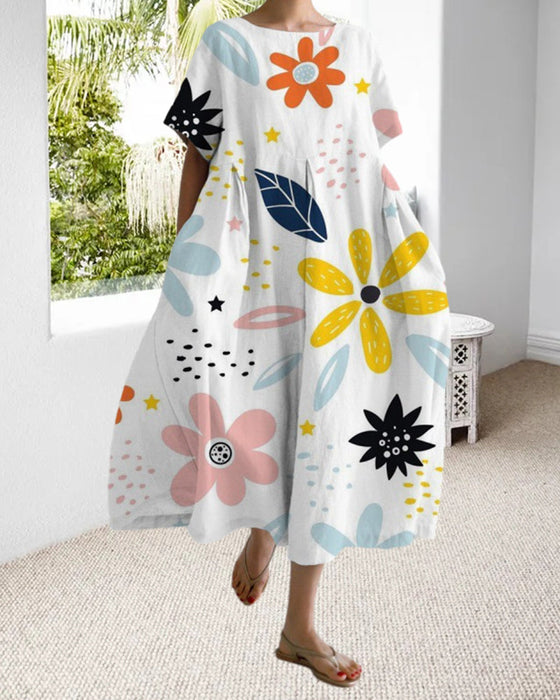 Wijde jurk met korte mouwen en print