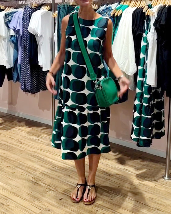 Ronde hals mouwloos bedrukte jurk