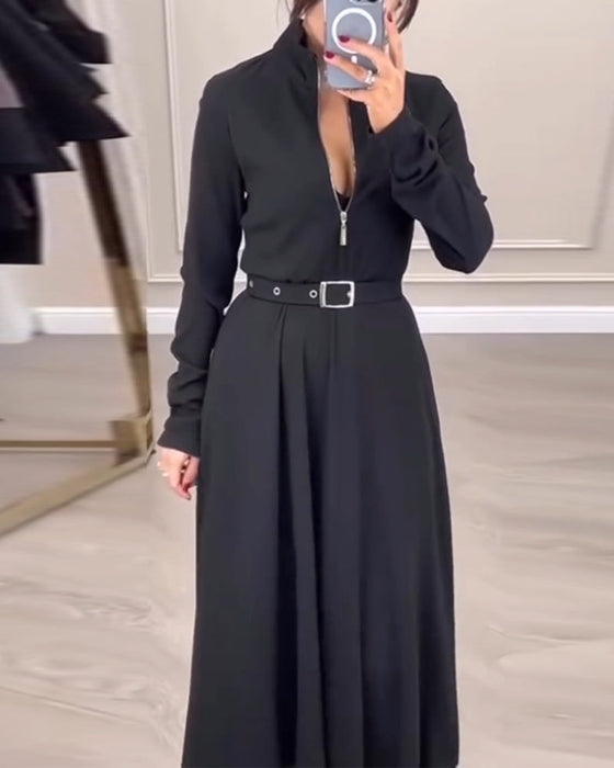 Jurk met opstaande kraag met rits