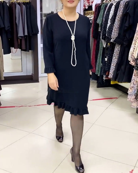 Lapwerk jurk met ruches in effen kleur