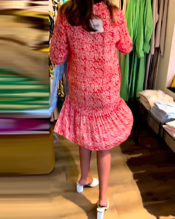 Jurk met V-hals en bloemmotief