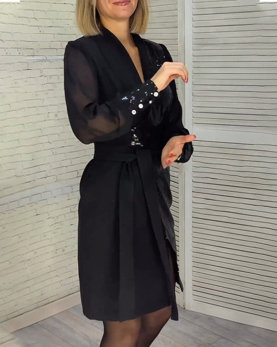 Jurk met lange mouwen en paillettenpanelen