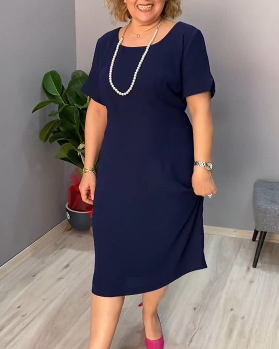 Effen kleur elegante jurk met korte mouwen