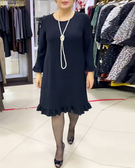 Lapwerk jurk met ruches in effen kleur