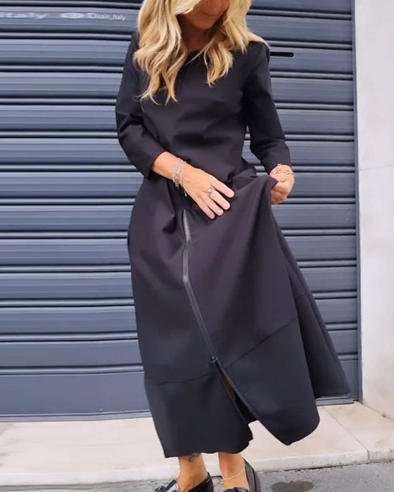 Effenkleurige jurk met ritssluiting aan de zoom