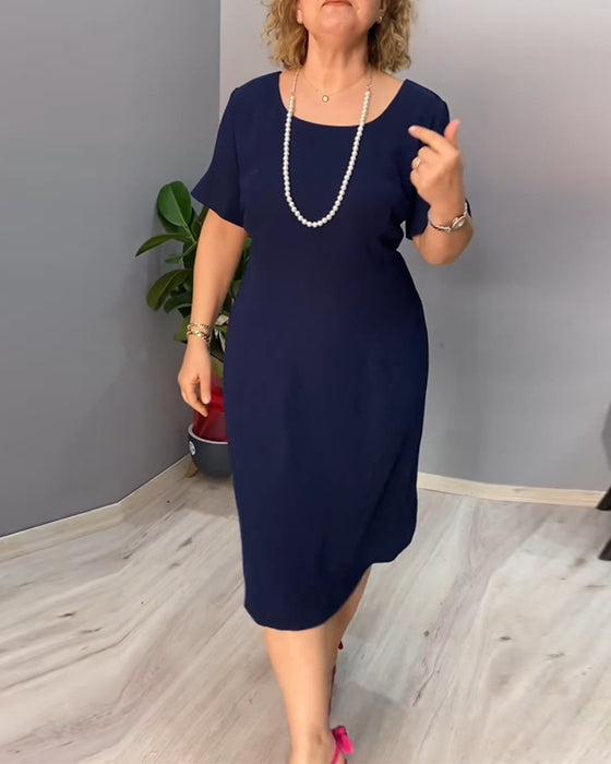 Effen kleur elegante jurk met korte mouwen