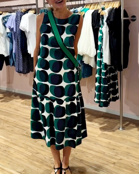 Ronde hals mouwloos bedrukte jurk