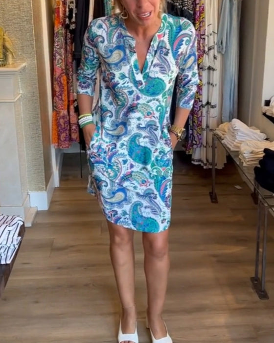 Jurk met 3/4 mouwen en zakken