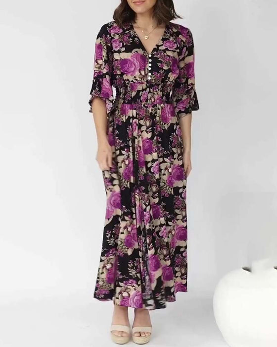 Maxi jurk met bloemenprint V-hals
