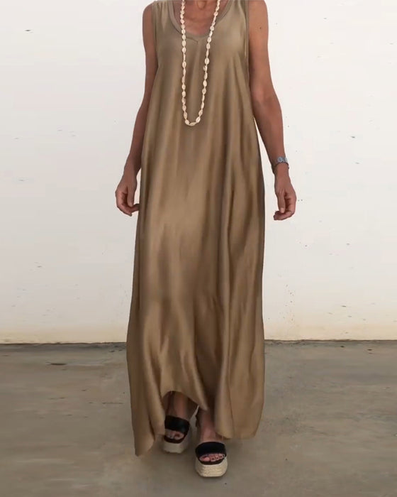 Mouwloze Ronde Hals Lange Jurk