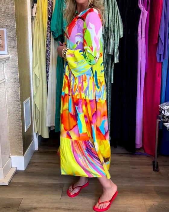 Jurk met uitlopende mouwen en print