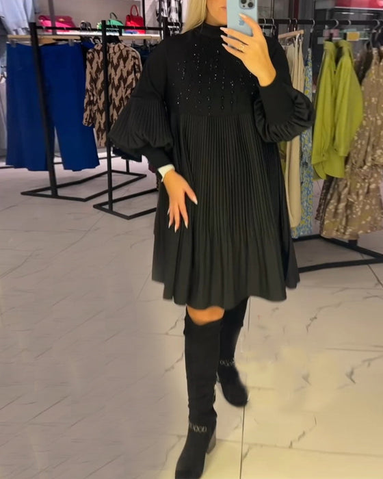 Ballonmouwtje jurk met opstaande kraag