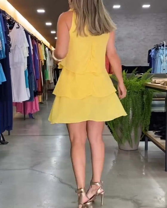 Mouwloze dubbellaagse jurk met ruches