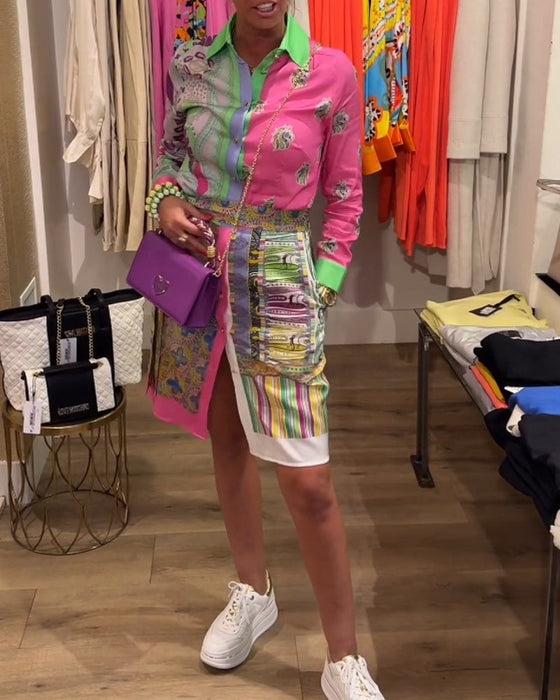 Kleurrijke omgekeert jurk met split