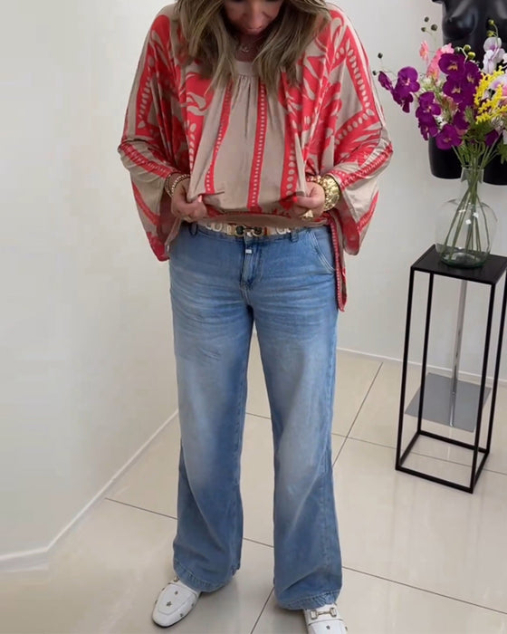 Casual top met ronde hals en lange mouwen met print