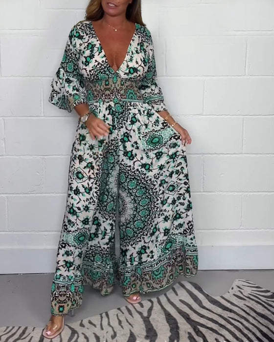 Jumpsuit met print en diepe V-hals
