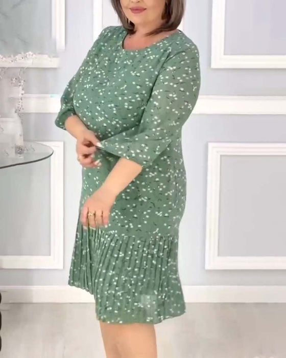 Elegante patchwork geplooide jurk met print