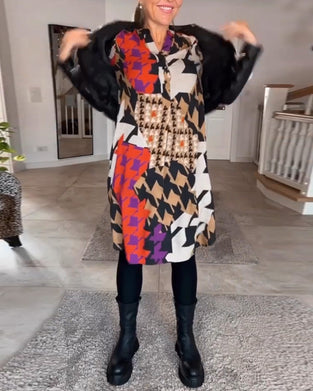 Jurk met v-hals en lange mouwen