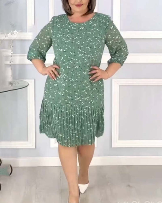 Elegante patchwork geplooide jurk met print