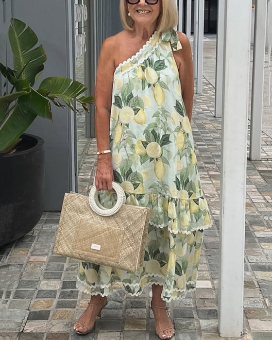 Jurk met één schouder bloemenprint