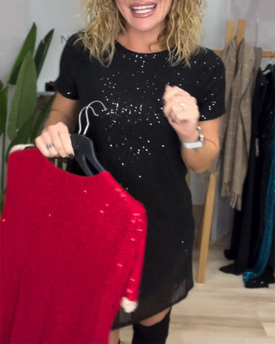 Elegante jurk met ronde hals en pailletten