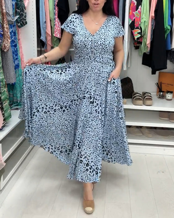 Korte Mouw Jurk met V-Hals